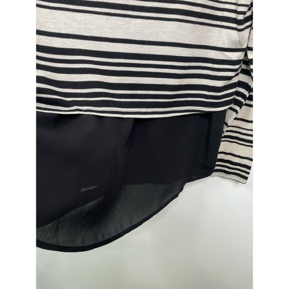 Apt 9 Striped Long Sleeve Crew Neck Layered Tunic Blouse Black Light Grey Size L - Picture 3 of 10